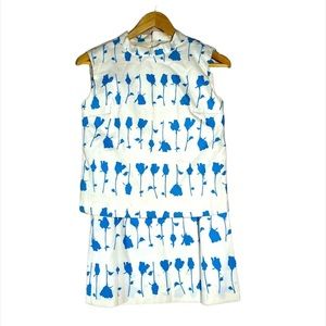50s 60s Blue Rose Skirt Knee Mini Sleeveless Top Outfit Cotton Vintage Handmade